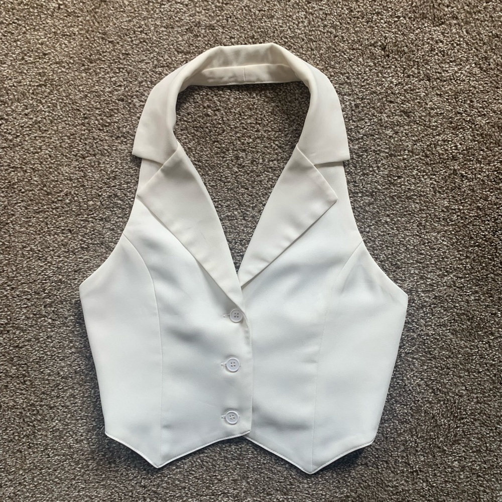 White Cropped Halter Vest Top